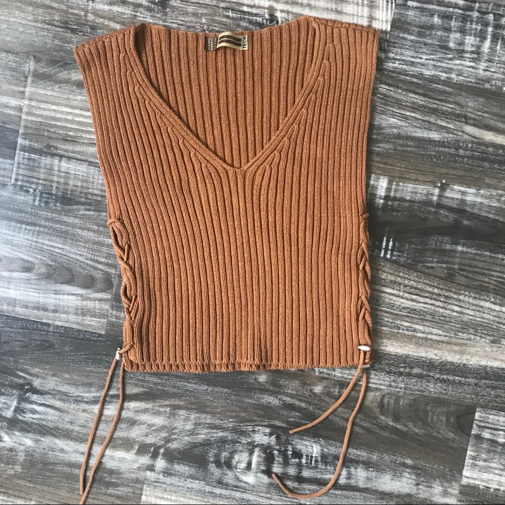 Alberta Ferretti Camel Ribbed Tank Top Side Ties 6